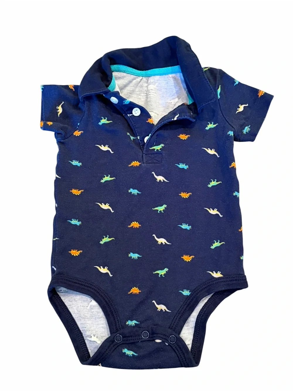 Carter's Navy Polo One-Piece with Multicolor Dinosaur Print